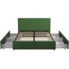 imageNovogratz Kelly Upholstered Bed with Underbed Storage Drawers and Clean Lined Headboard Queen Dark Gray LinenGreen Linen