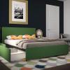 imageNovogratz Kelly Upholstered Bed with Underbed Storage Drawers and Clean Lined Headboard Queen Dark Gray LinenGreen Linen