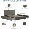 imageNovogratz Kelly Upholstered Bed with Underbed Storage Drawers and Clean Lined Headboard Queen Dark Gray LinenLight Gray