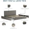imageNovogratz Kelly Upholstered Bed with Underbed Storage Drawers and Clean Lined Headboard Queen Dark Gray LinenLight Gray
