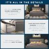 imageNovogratz Kelly Upholstered Bed with Underbed Storage Drawers and Clean Lined Headboard Queen Dark Gray LinenLight Gray Velvet