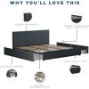 imageNovogratz Kelly Upholstered Bed with Underbed Storage Drawers and Clean Lined Headboard Queen Dark Gray LinenNavy