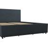 imageNovogratz Kelly Upholstered Bed with Underbed Storage Drawers and Clean Lined Headboard Queen Dark Gray LinenNavy
