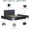 imageNovogratz Kelly Upholstered Bed with Underbed Storage Drawers and Clean Lined Headboard Queen Dark Gray LinenNavy