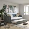imageNovogratz Vintage Upholstered Full Daybed and Twin Trundle Set GreyBlue