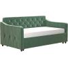 imageNovogratz Vintage Upholstered Full Daybed and Twin Trundle Set GreyLight Teal Velvet