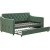 imageNovogratz Vintage Upholstered Full Daybed and Twin Trundle Set GreyLight Teal Velvet