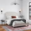 imageNovogratz Eloise Upholstered Platform Bed Frame with Tall 56quot Button Tufted Headboard Queen Navy Blue ChenilleIvory