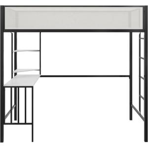 imageNovogratz Axel Metal Loft Bed with Desk and Shelves Full Black and Off WhiteTwin