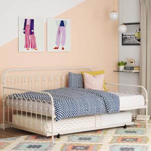 imageNovogratz Bright Pop Full Metal Daybed with Twin Trundle Bed BlackOff White
