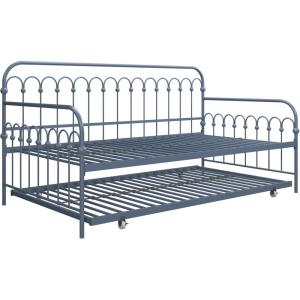 imageNovogratz Bright Pop Full Metal Daybed with Twin Trundle Bed BlackStone Blue
