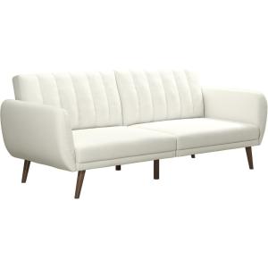 imageNovogratz Brittany 815quot Futon Sofa Bed and Couch Sleeper Ivory BoucleWhite Faux Leather