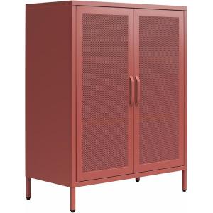 imageNovogratz Channing 2 Door Accent CabinetMesh Metal Locker Kelly GreenTerracotta