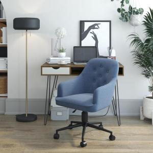 imageNovogratz Her Majesty Office Chair with Casters Adjustable Height and Swivel Motion Blue Linen