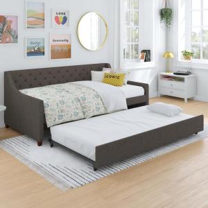 imageNovogratz Her Majesty Upholstered Daybed and Trundle Twin over Twin Grey LinenGrey Linen