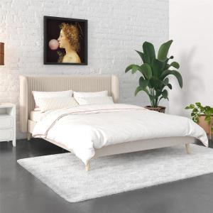 imageNovogratz Holly Upholstered Wingback Bed Frame King Ivory VelvetIvory