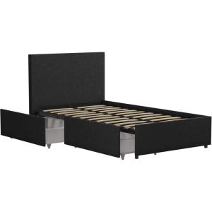 imageNovogratz Kelly Upholstered Bed with Underbed Storage Drawers and Clean Lined Headboard Queen Dark Gray LinenDark Gray Linen