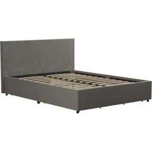 imageNovogratz Kelly Upholstered Bed with Underbed Storage Drawers and Clean Lined Headboard Queen Dark Gray LinenLight Gray