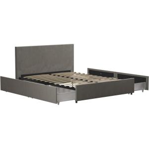 imageNovogratz Kelly Upholstered Bed with Underbed Storage Drawers and Clean Lined Headboard Queen Dark Gray LinenLight Gray Velvet