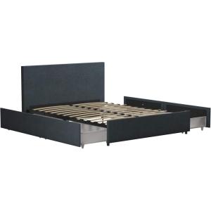 imageNovogratz Kelly Upholstered Bed with Underbed Storage Drawers and Clean Lined Headboard Queen Dark Gray LinenNavy