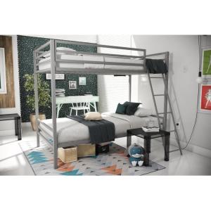 imageNovogratz Maxwell Metal Full Loft Bed with Desk ampamp Shelves NavyBlackGrey