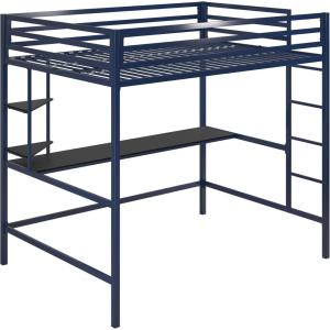 imageNovogratz Maxwell Metal Full Loft Bed with Desk ampamp Shelves NavyBlackNavy
