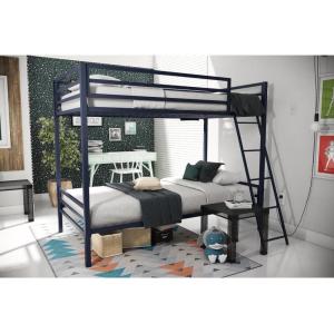 imageNovogratz Maxwell Metal Full Loft Bed with Desk ampamp Shelves NavyBlackNavy Blue