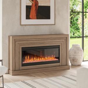 imageNovogratz Monroe Wide Mantel Stone and Crystal Electric Fireplace White OakWalnut