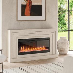 imageNovogratz Monroe Wide Mantel Stone and Crystal Electric Fireplace White OakWhite Oak