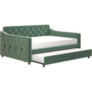 imageNovogratz Vintage Upholstered Full Daybed and Twin Trundle Set GreyLight Teal Velvet
