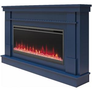 imageNovogratz Waverly 64 Inch Electric Fireplace with Mantel Replaceable Fireplace Insert Heater Remote Control Timer Color Changing Crystal Ember Flames For Living Room or Bedroom BlackNavy