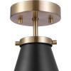 imageGLOBE 65789 Mia 1Light SemiFlush Mount Ceiling Light Matte Black Shade Matte Brass Accent Bulb Not Included
