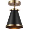 imageGLOBE 65789 Mia 1Light SemiFlush Mount Ceiling Light Matte Black Shade Matte Brass Accent Bulb Not Included