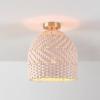 imageGLOBE Electric 65790 1Light Flush Mount Ceiling Light Matte Brass Cream Rattan ShadeArtessa