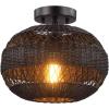 imageGLOBE Electric 65790 1Light Flush Mount Ceiling Light Matte Brass Cream Rattan ShadeBeth