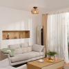 imageGLOBE Electric 65790 1Light Flush Mount Ceiling Light Matte Brass Cream Rattan ShadeFitz