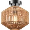 imageGLOBE Electric 65790 1Light Flush Mount Ceiling Light Matte Brass Cream Rattan ShadeLotus