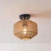 imageGLOBE Electric 65790 1Light Flush Mount Ceiling Light Matte Brass Cream Rattan ShadeLotus