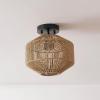 imageGLOBE Electric 65790 1Light Flush Mount Ceiling Light Matte Brass Cream Rattan ShadeLotus