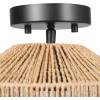 imageGLOBE Electric 65790 1Light Flush Mount Ceiling Light Matte Brass Cream Rattan ShadeLotus