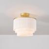 imageGLOBE Electric 65892 1Light Flush Mount Ceiling Light Matte Gold White Fabric Fringe Shade Bulb Not Included