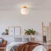 imageGLOBE Electric 65892 1Light Flush Mount Ceiling Light Matte Gold White Fabric Fringe Shade Bulb Not Included
