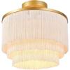 imageGLOBE Electric 65892 1Light Flush Mount Ceiling Light Matte Gold White Fabric Fringe Shade Bulb Not Included