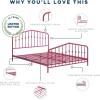 imageNovogratz Bushwick King Bed Frame Metal with Slightly Triangular Headboard Inset Spindles Adjustable Base for Storage No Box Spring Needed Gunmetal GreyHot Pink