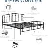 imageNovogratz Bushwick King Bed Frame Metal with Slightly Triangular Headboard Inset Spindles Adjustable Base for Storage No Box Spring Needed Gunmetal GreyBlack