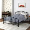 imageNovogratz Bushwick King Bed Frame Metal with Slightly Triangular Headboard Inset Spindles Adjustable Base for Storage No Box Spring Needed Gunmetal GreyBlack