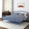 imageNovogratz Bushwick King Bed Frame Metal with Slightly Triangular Headboard Inset Spindles Adjustable Base for Storage No Box Spring Needed Gunmetal GreySea Blue