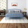 imageNovogratz Bushwick King Bed Frame Metal with Slightly Triangular Headboard Inset Spindles Adjustable Base for Storage No Box Spring Needed Gunmetal GreySea Blue