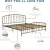 imageNovogratz Bushwick King Bed Frame Metal with Slightly Triangular Headboard Inset Spindles Adjustable Base for Storage No Box Spring Needed Gunmetal GreyGold