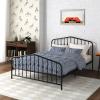 imageNovogratz Bushwick King Bed Frame Metal with Slightly Triangular Headboard Inset Spindles Adjustable Base for Storage No Box Spring Needed Gunmetal GreyBlack